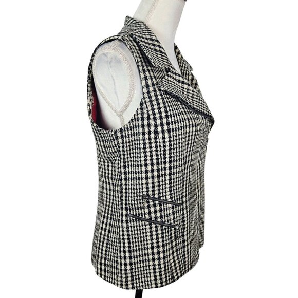 Chico's Womens Small Houndstooth Sleeveless Vest Zipper Pockets Asymmetrical - Picture 3 of 10
